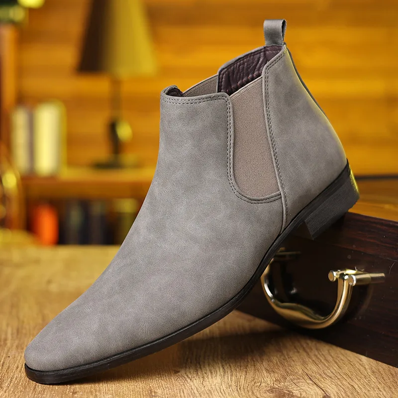 New Britain Fashion Autumn Pointed Toe Formal Chelsea Ankle Boots for Men's Trend Brand Designer High Tops Shoes Zapatos Hombre