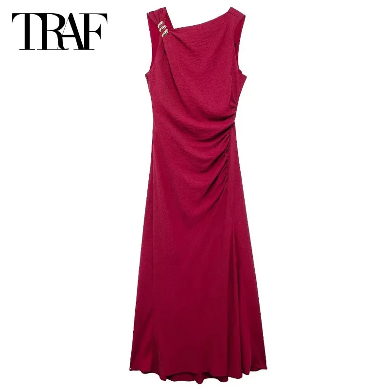 

TRAF Fashion Summer Dresses 2024 Women Dresses Midi Sleeveless Backless Slip Asymmetric Long Dresses Elegant Party Dresses Woman