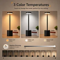Rechargeable Table Lamp Cordless LED Touch Control Dimmable 3 Color Portable Bedside Night Light for Bedroom Restaurant Decor