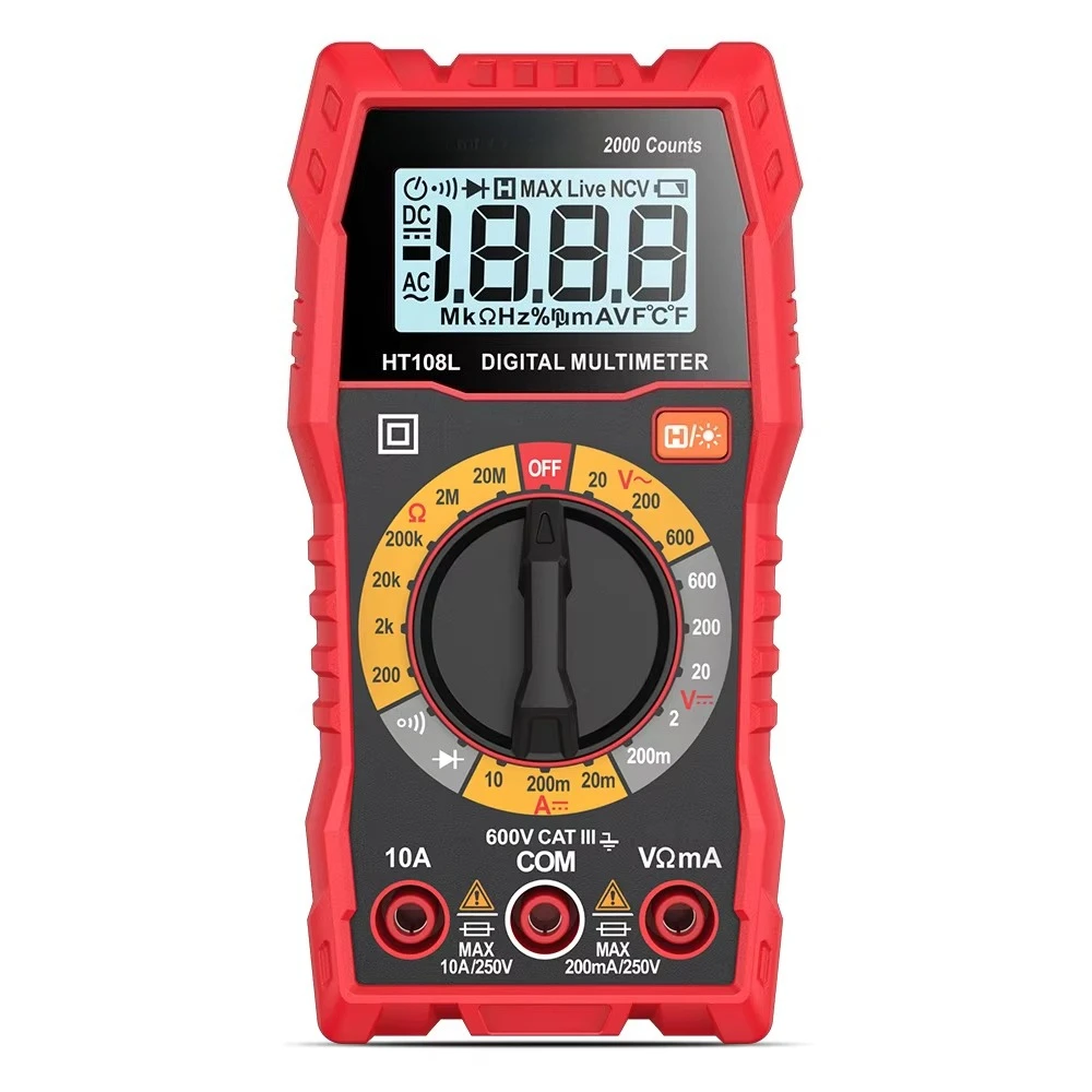 HT108L 2000 Counts Harga Terjangkau 600V Ohm True RMS Rentang Manual Multitester Dasar Meter Listrik Digital Multimeter Alat Ukur