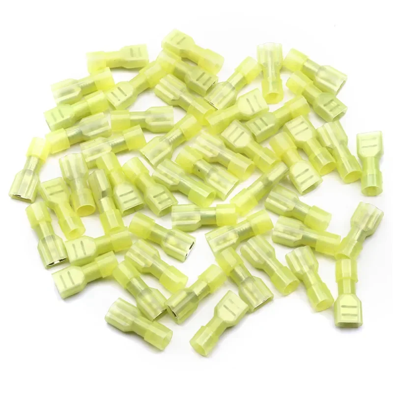 10/20/30/50/100pcs Nylon Female Cable Wire Connector FDFN5.5-250 Brass Insulated Spade Terminal 12-10 AWG Wire Connector