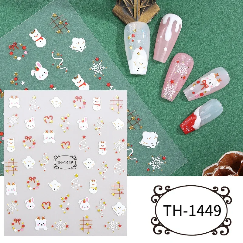 Christmas Nail Stickers DIY Snowflake Gingerbread Christmas Tree Nail Art Gel Sliders Embossed Manicure Deco наклейки на ногти