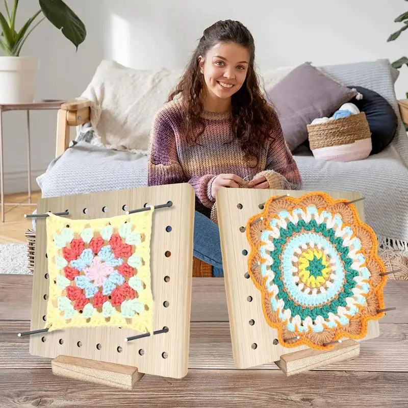 

Wooden Hand Woven Block Cushion Bamboo Wood Crochet Board Wooden Hole Board Woven And Shaped For Knitting And Crochet