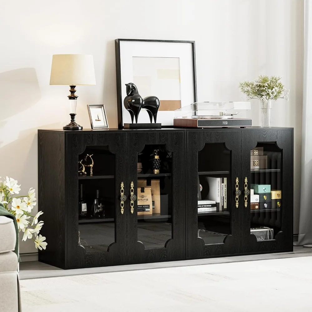 Mueble para cafetería con estantes ajustables, mueble para licores con textura de madera, aparador moderno para buffet.