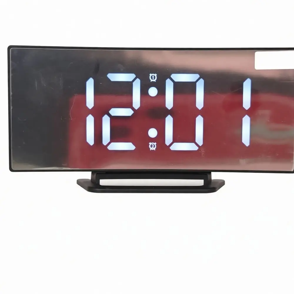 Decorative Mirror Digital Alarm Clock Curved Screen LED Table Watch Electronic Timepiece Modern Home Accessories