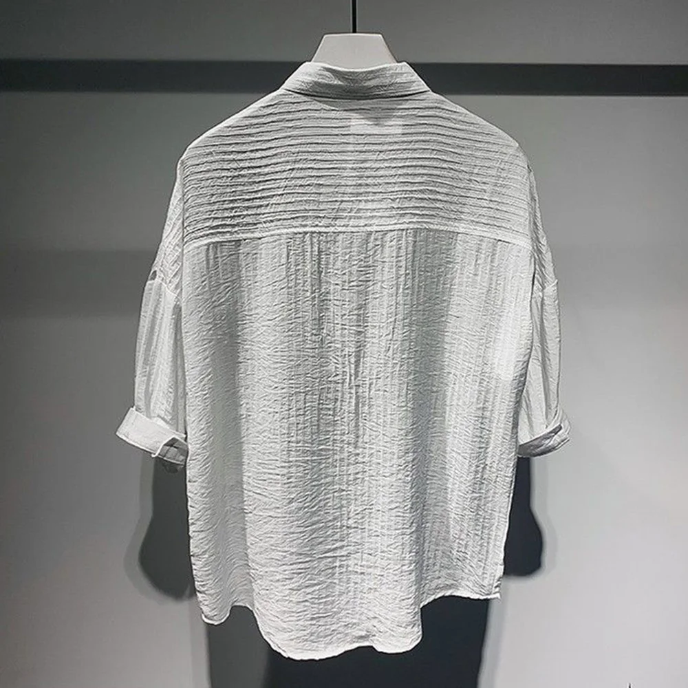 Y2K Mens Shirt Patchwork Striped Pocket Short Sleeved Shirt Summer Casual Tassel Sequin Fashion Japanese Top Men's Clothing 2024