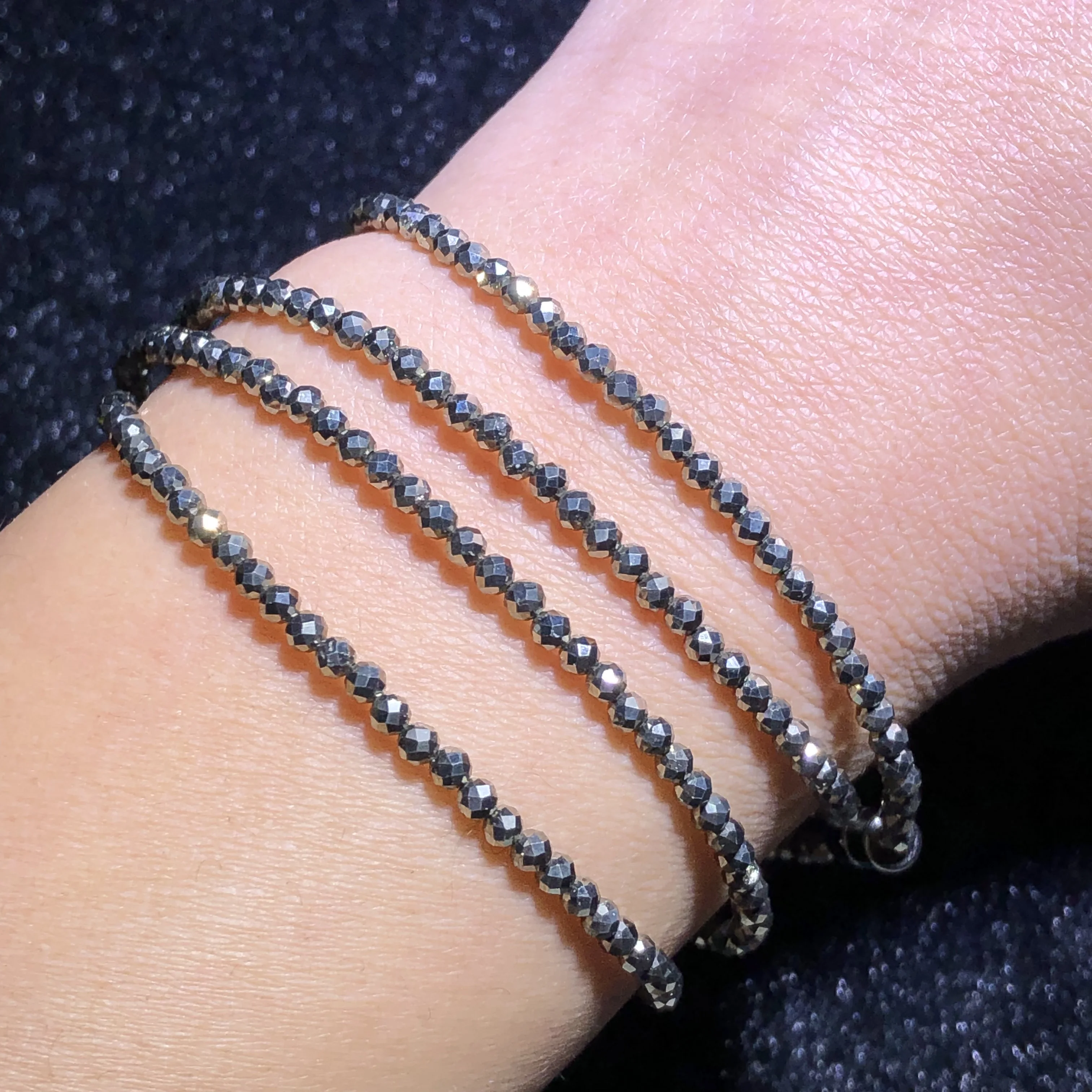 1 Pc Fengbaowu Natural Chalcopyrite Pyrite Bracelet Round Faceted Beads 4 Loops 71CM Reiki Healing Stone For Women Men view 4