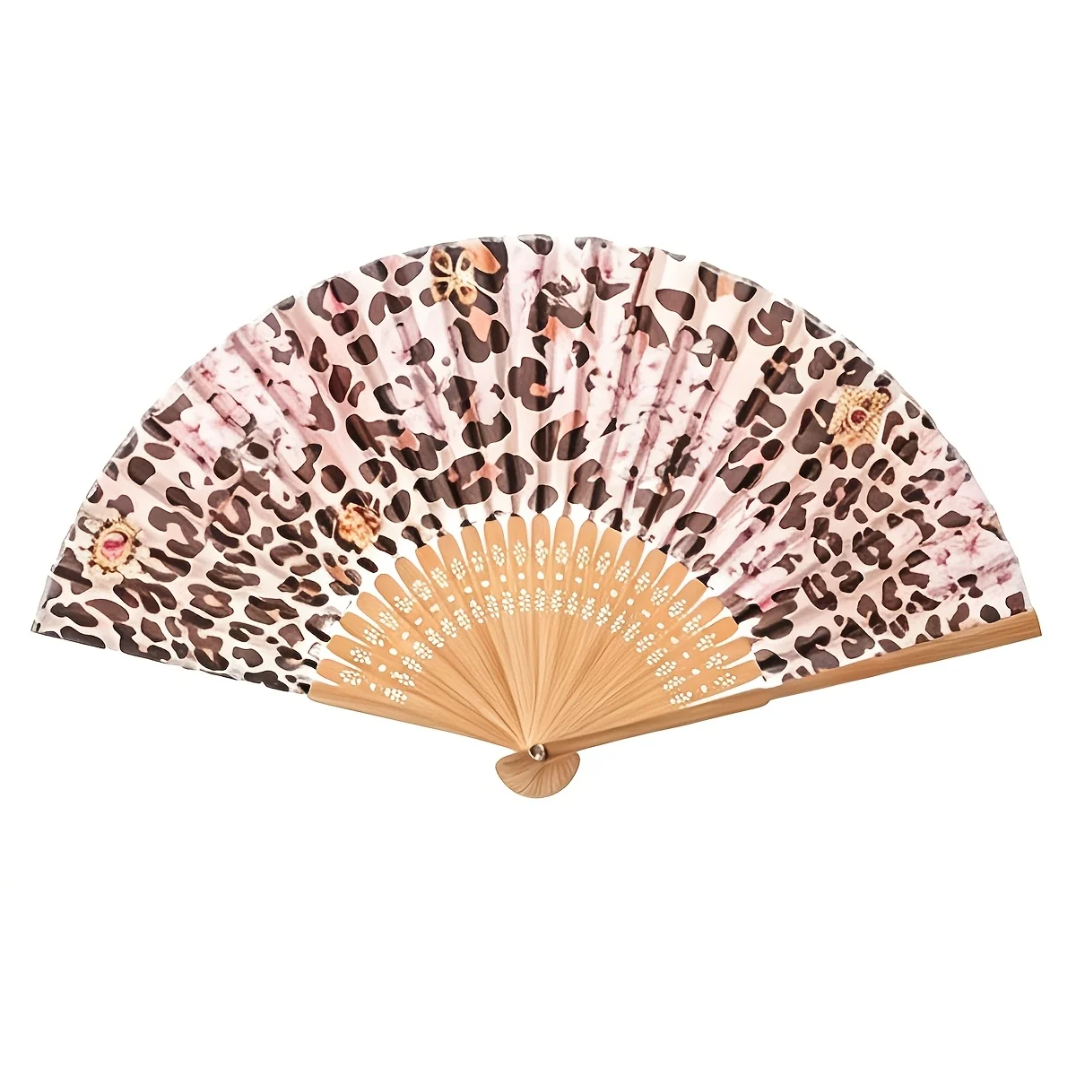 1Pc Leopard Print Folding Hand Fan Portable Outdoor Handheld Fan For Cosplay Princess Style Birthday Party Music Festival Decor