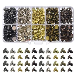 150 Sets Round Flat Head Chicago Screws Buttons Rivets Screwback Spots Metal Nail Rivet Studs for Leather Crafting 5/16 Inch