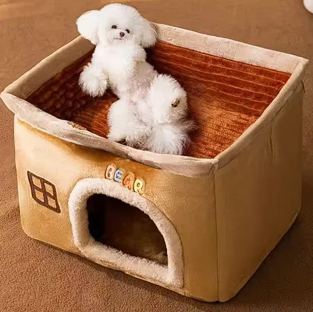 Cute Pet House with Foldable Soft Pet Bed Detachable Washable Pet Castle Suitable for Small Medium-sized Dogs and Cat Cave Nests