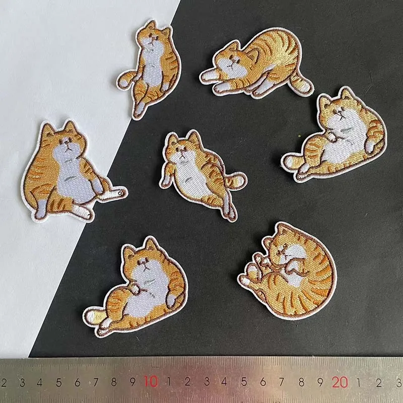 6PCS/Cute Ginger Striped Cat Clothes Stickers,Cartoon Fabric Appliques Embroidery Iron On patches DIY Sewing For Clothing