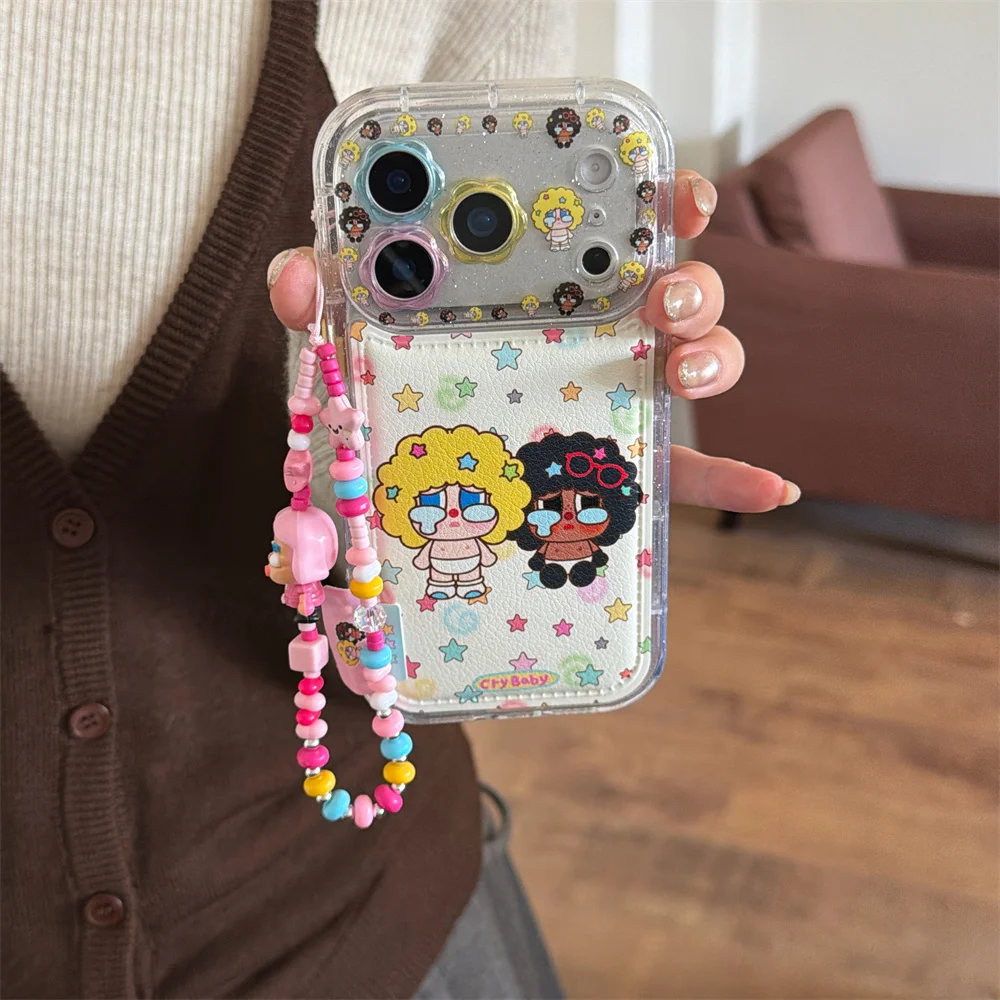

Fashion Leather Glitter Star Funny Cartoon phone case for iPhone 17 16 Pro Max 15 14 13 cover with Chain protective fundas cases