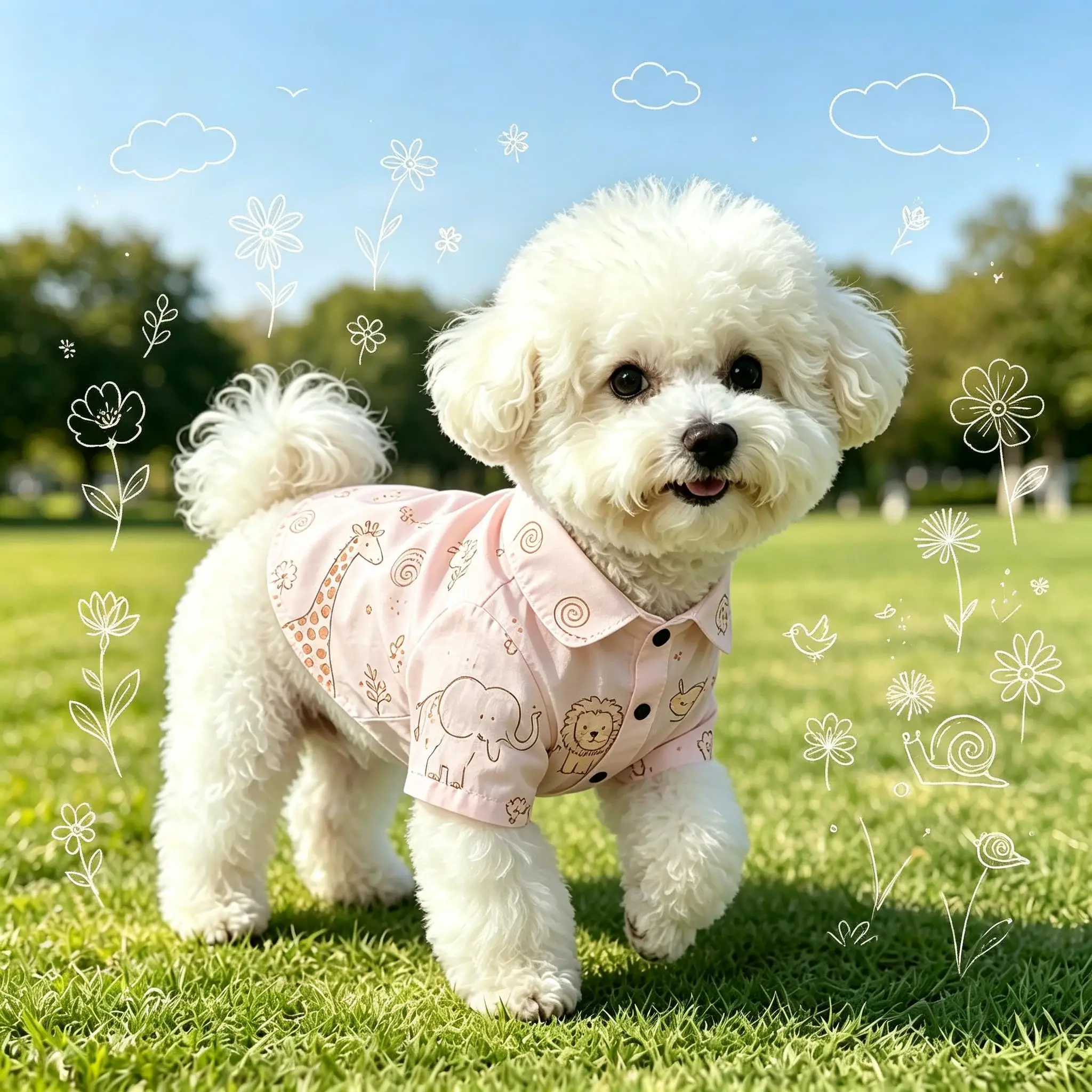 Pet Dog Shirt Pink Cartoon Animal Print Breathable Button Up for Small Medium Dogs Cute Wildlife Theme Daily Wear