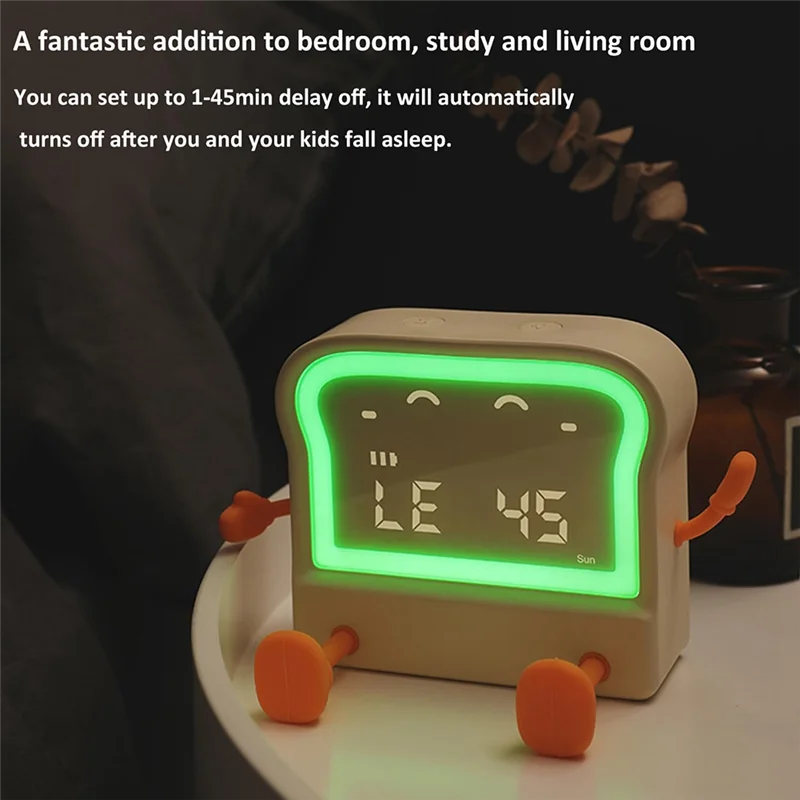 ABLK Auto-Off-Lampe Schlafzimmeruhr, Toast-Nachtlicht, digitale Weckuhr, Nachttisch-Nachtlampe, Count-Up/Down-Timer