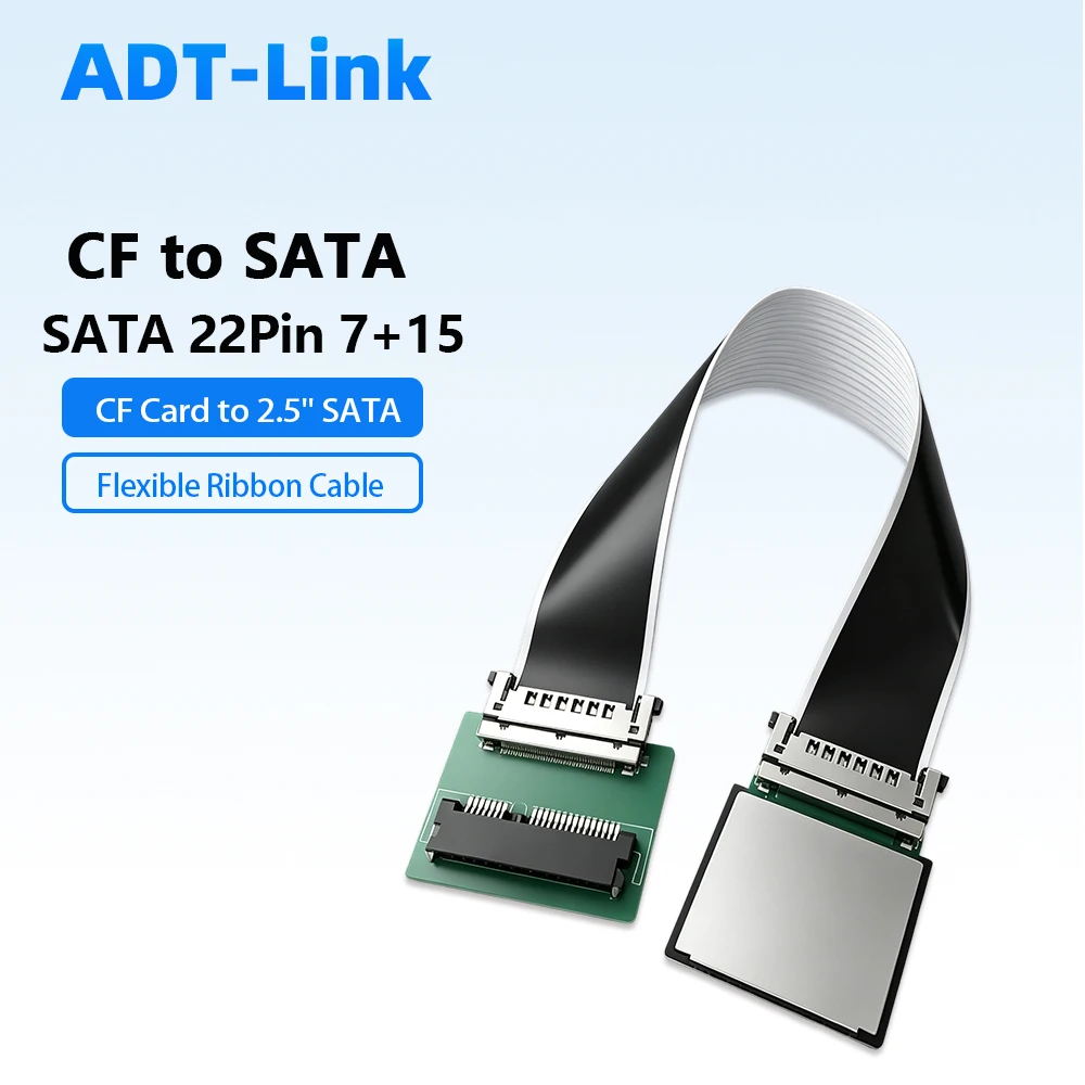 CF To SATA Adapter Extension Cable, Compact Flash CF Card To 2.5" SATA 22Pin 7+15 HDD SSD Flexible Ribbon Converter