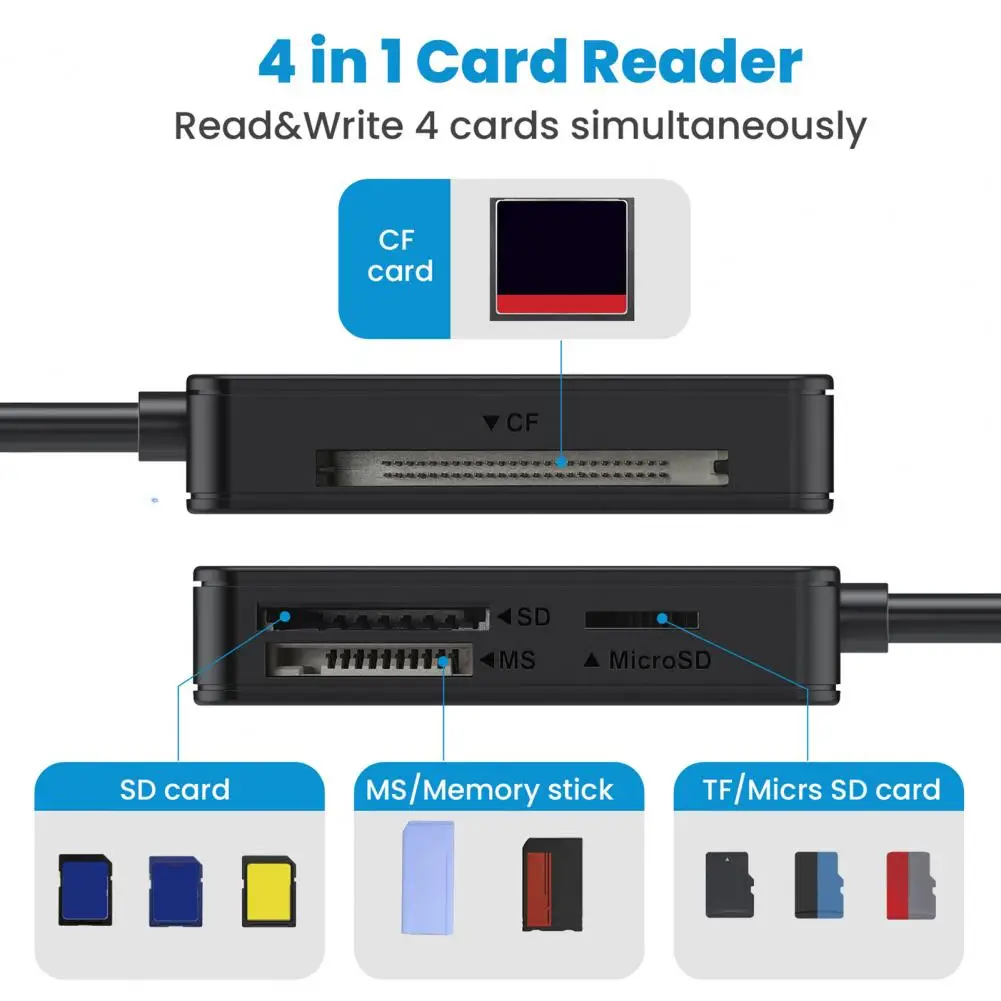 USB 3.0 Type C Multi 4 in 1 Camera Card Reader Memory Smart Card Reader Supports SD TF CF MS Flash Card Adapter Laptop