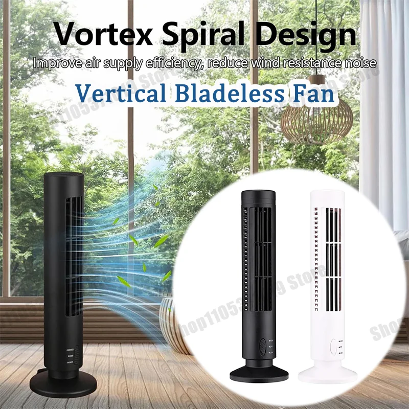 USB Desktop Bladeless Tower Fan With LED Lamp Mini Vertical Cooling Fan With Eye Care Light For Student Home Office Table Use