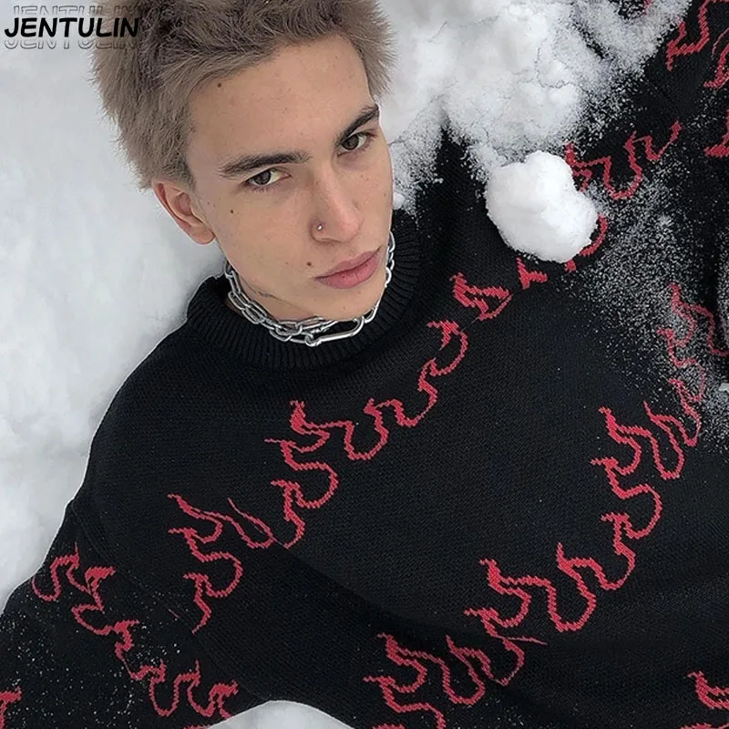 

Мужской повседневный свитер с круглым вырезом, асимметричный жаккардовый узор, вязаный, осенне-зимний, контрастный цвет, трикотаж