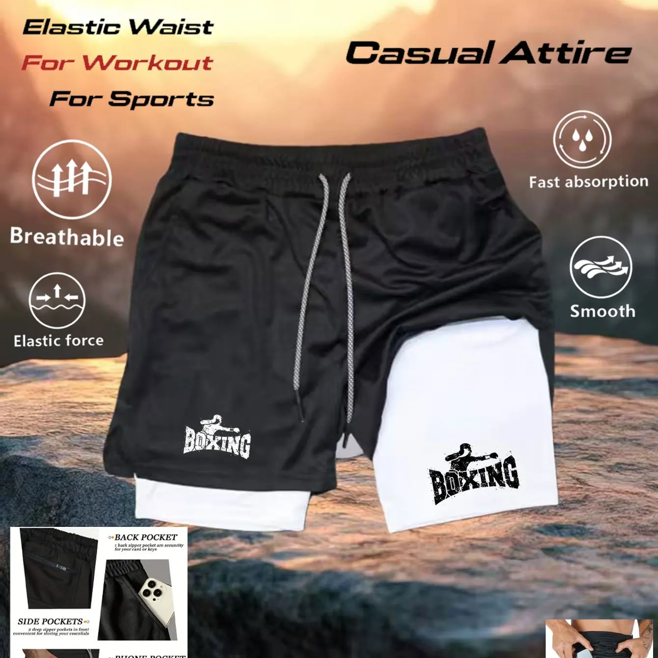 

Мужские шорты для бега, быстросохнущие, черные, двойной слой, новые спортивные шорты для тренировок, бодибилдинга и фитнеса.