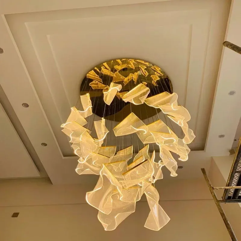 Modern Simple Led Luxurious Duplex Building Large Chandelier Living Room Creative Villa Pendant Lamp Stair Dining Hall Lighting