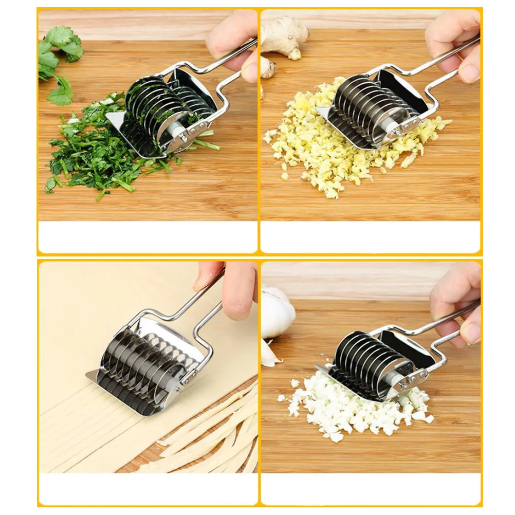 Manual Stainless Steel Noodle Cutter 9 Roller Pasta Maker 360 Degree Tumbling Dough Flattening Cutter for Spaghetti