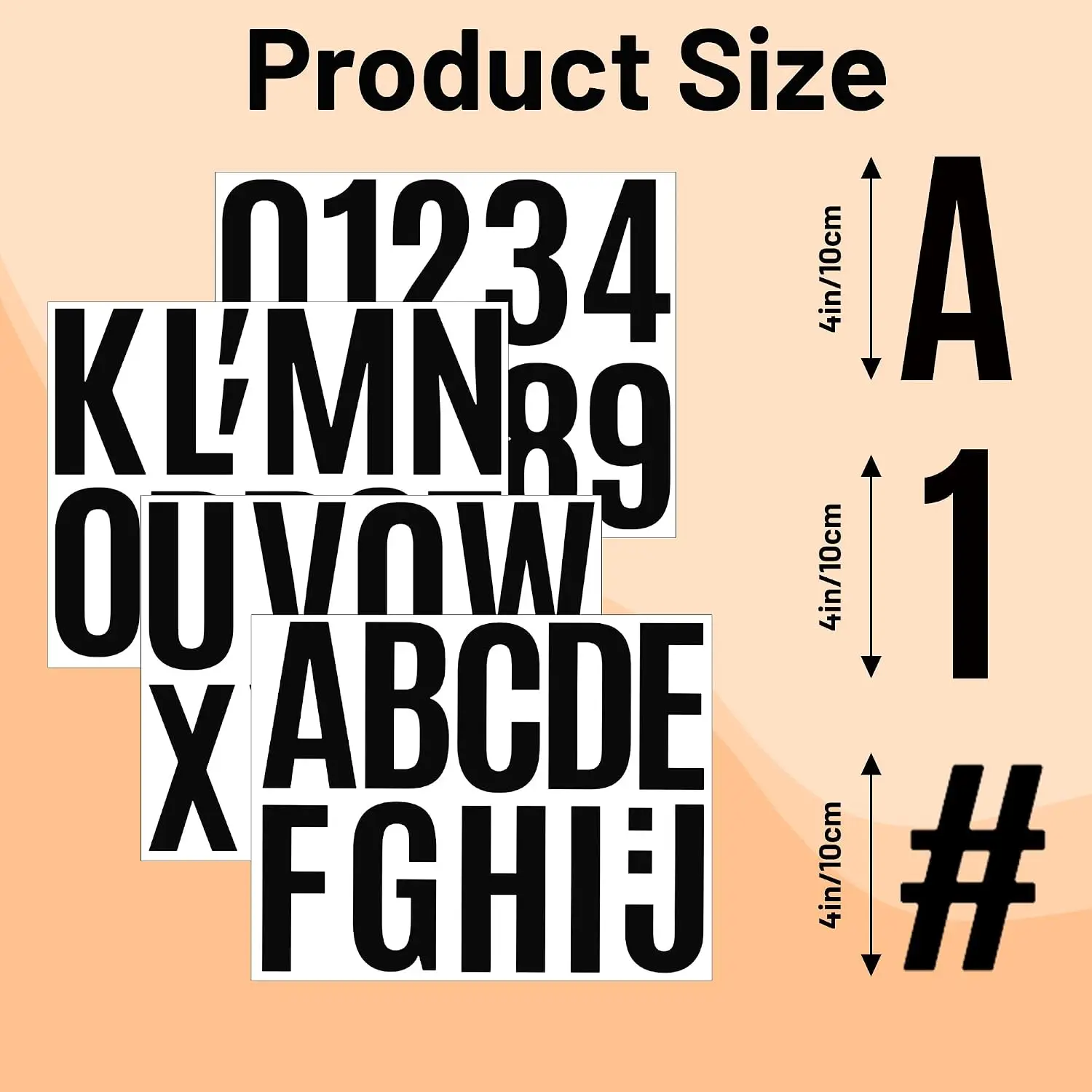 264Pcs 4 Inch Black  Alphabet & Number Stickers, 24 Sheets Large Self‑Adhesive Waterproof Vinyl Letter Stickers for Mailbox