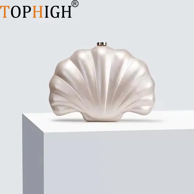 TOPHIGH Fashion Acrylic Shell  Bags For Woman Irregular Designer Chain Purse Box Shoulder Crossbody Bags Trend Party Clutch