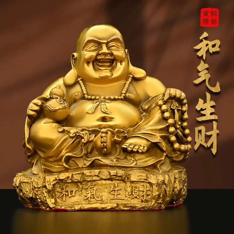 Copper Maitreya Buddha Ornament Pure Bodhisattva Statue Smiling Big Belly Future Home Store Worship