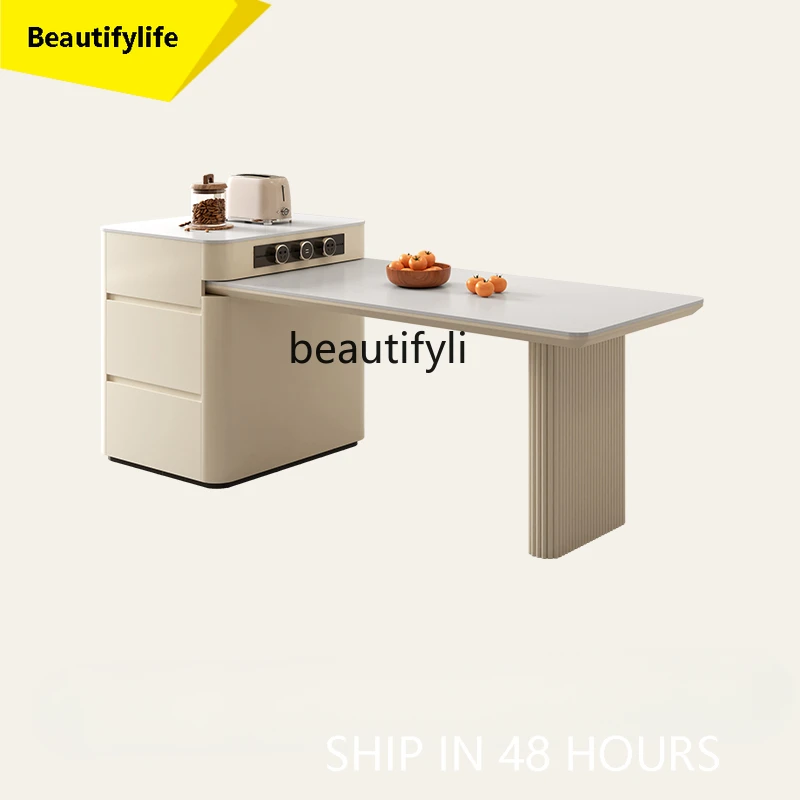 

X188 Stone Plate Kitchen Island Dining Table Integrated Household Retractable Modern Simple High-End Kitchen Island Dining Table