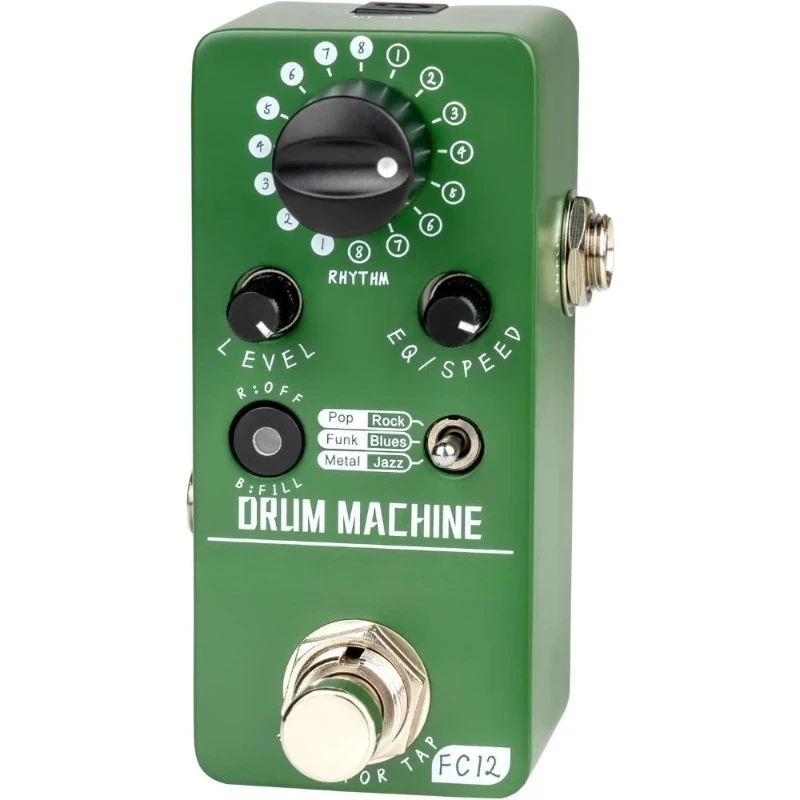 

Мини-педаль для гитары с 48 барабанными ритмами, 6 музыкальными стилями, функцией FILL в реальном времени, темпометром, эквалайзером, предустановками, 44,1 кГц, 24 бит