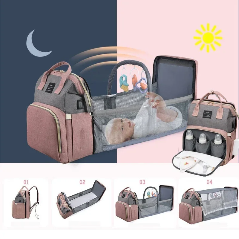 

Foldable Baby Bed Diaper Bag Multi-function Mummy Large Capacity Waterproof Outdoor Bags Newborn Baby Stroller Crib Mummy Bag