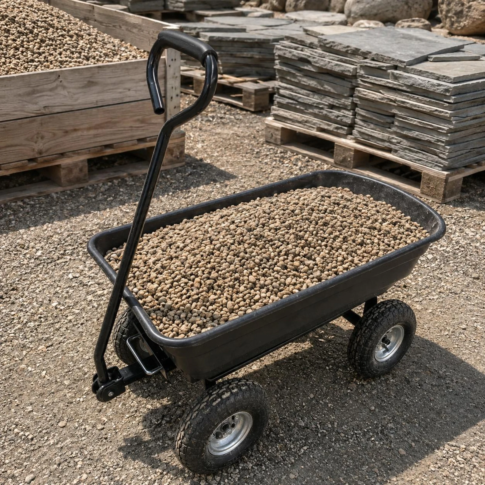 Garden Dump Wagon Metal Frame 4-Wheel Utility Wagon Utility Wagon All-Terrain Heavy-Duty Wagon Easy Maneuverability
