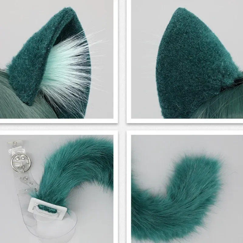 Oreilles de loup et queue de renard vert pour femmes, accessoires d'oreille et de queue d'animaux, coiffure de club de fête, oreille de chat en fourrure, bande de sauna Lolita, accessoires Anime Cosplay