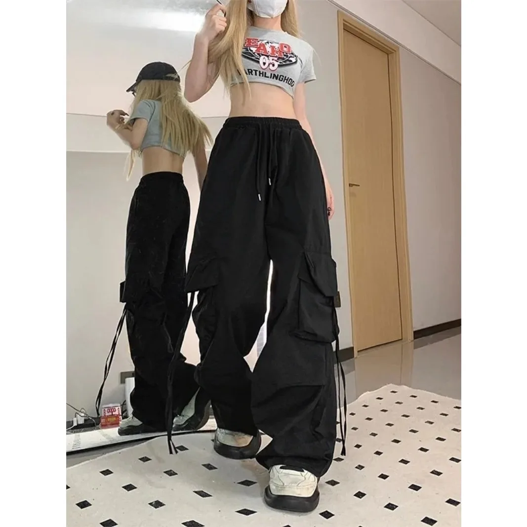 Retro Vintage High Street Baggy Pants Fashion Women Oversized Drawstring Pocket New Pant Casual Streetwear Loose Jogger Trousers