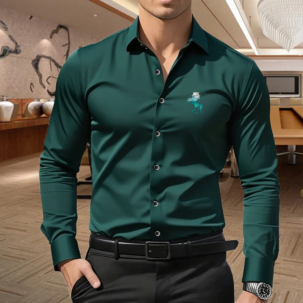 

Men's Premium Business Casual Shirt Gradient Horse Slim Fit Long Sleeve Wrinkle Resistant Dress Shirt, 5 Colors Available, S-XXL