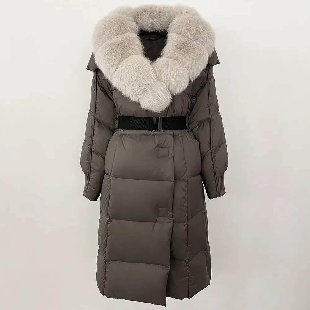 OFTBUY Long Natural Jacket Women 2024 Winter Real Raccoon Fox Fur Collar White goose Down Coat Belt Thick Warm Casual Outerwear