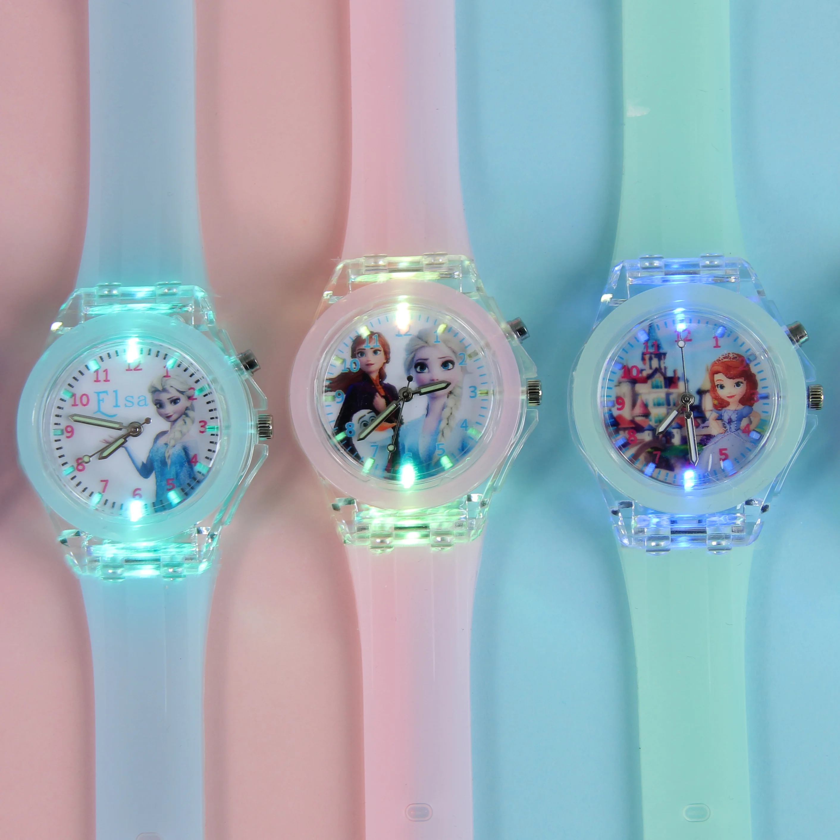 Disney Frozen Princess Elsa Led Kids Watch Figure Toys Fashion Cartoon Luminous Watch Student Birthday Toys Christmas Gift