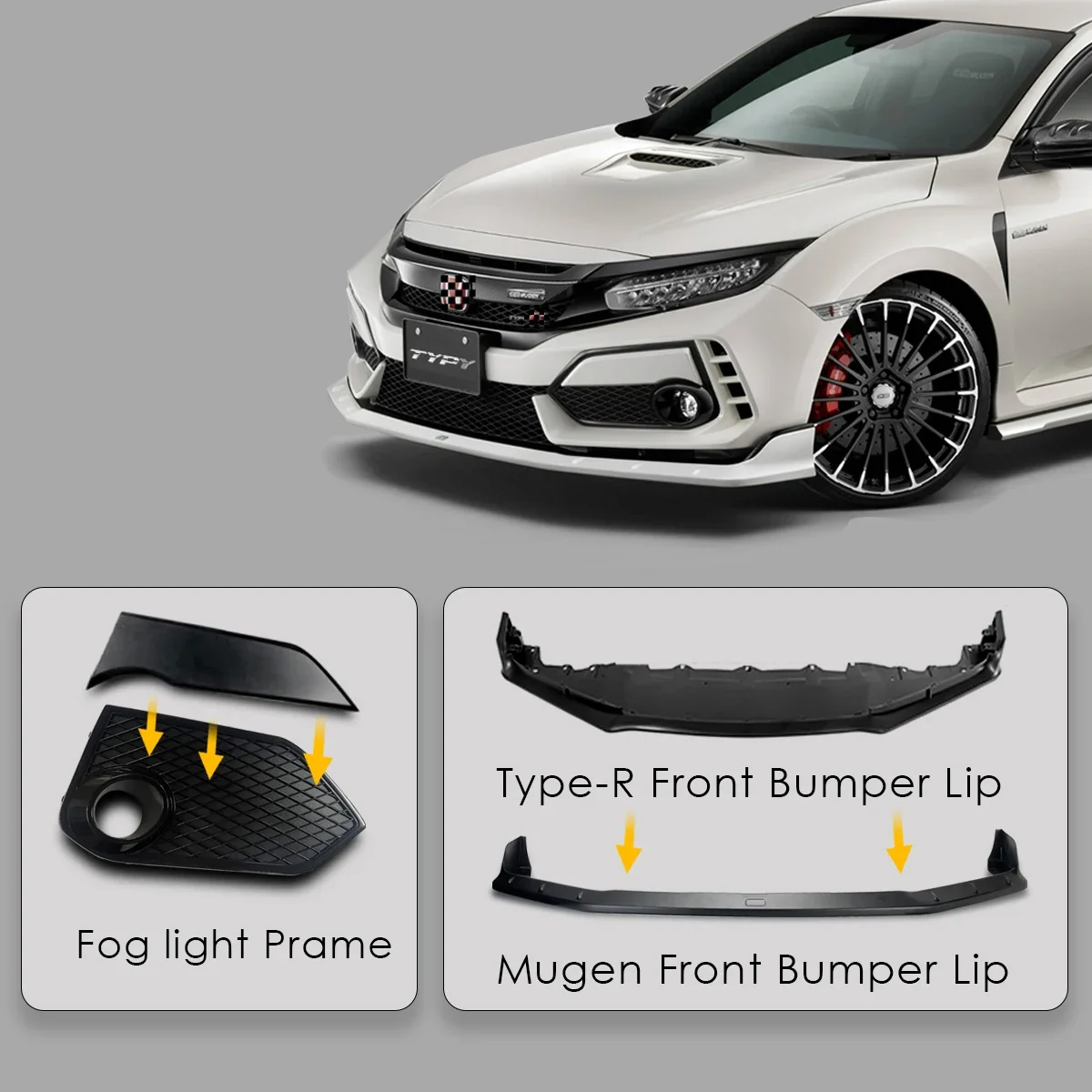 Car Body Kit Mugen Style For Honda Civic 10th FK7 Sedan Hatchback Front Rear Bumper Lip Rear Spoiler Tailpiece Type R Style Kit