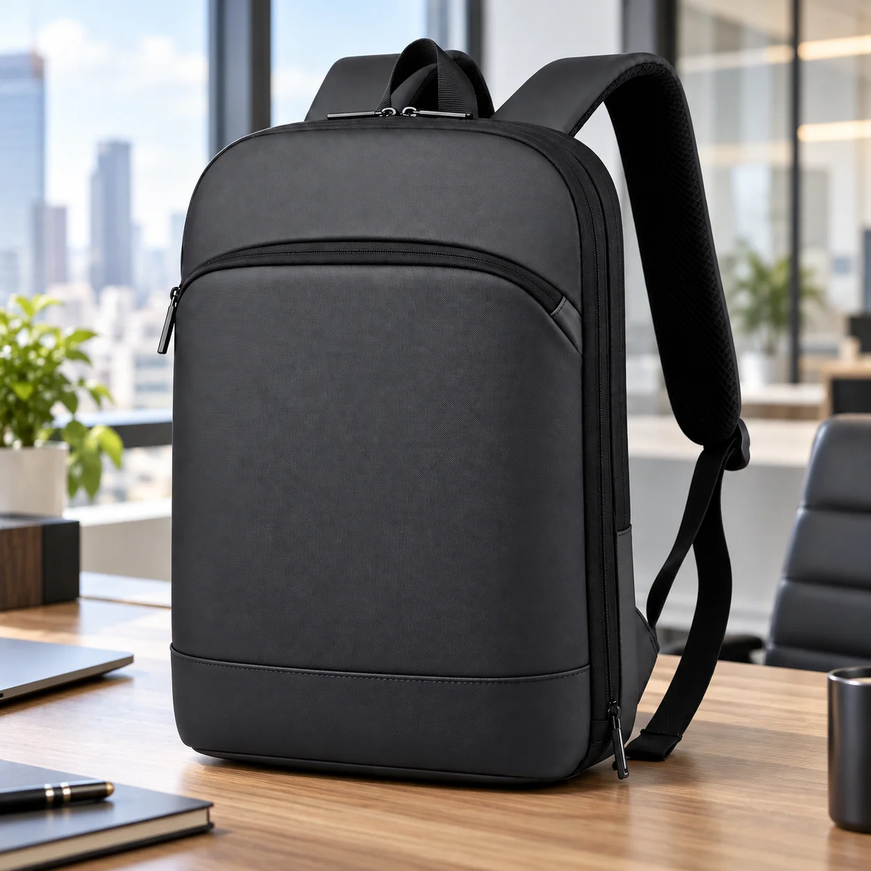 Slim Laptop Backpack 15.6 Inch, Expandable Black Business Computer Bag, Water-Resistant Commuter Daypack for Office and Daily Us