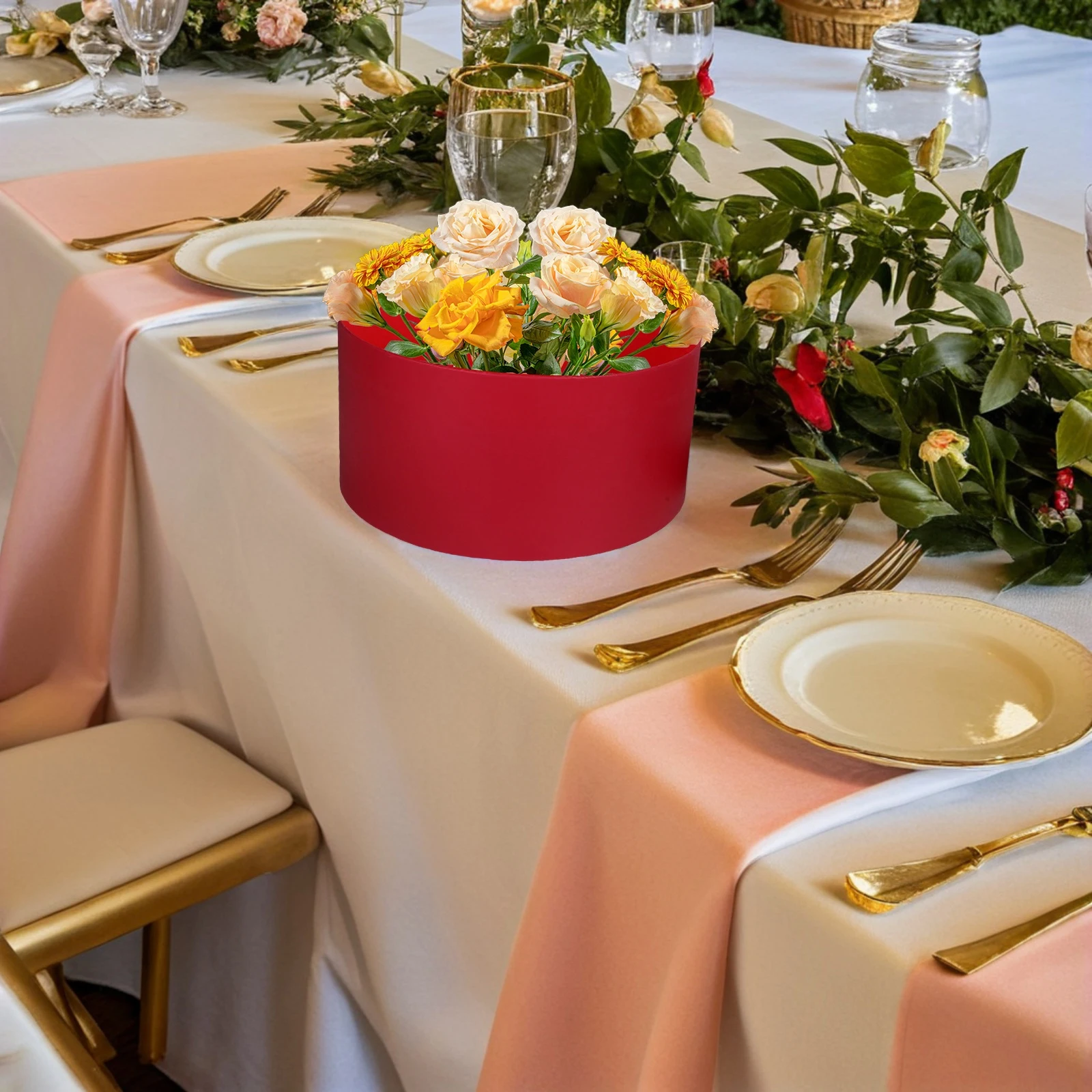 

2Pcs Round Window Flower Boxes Transparent PVC Floral Packaging Elegant Valentine Present Bouquet Packaging Box