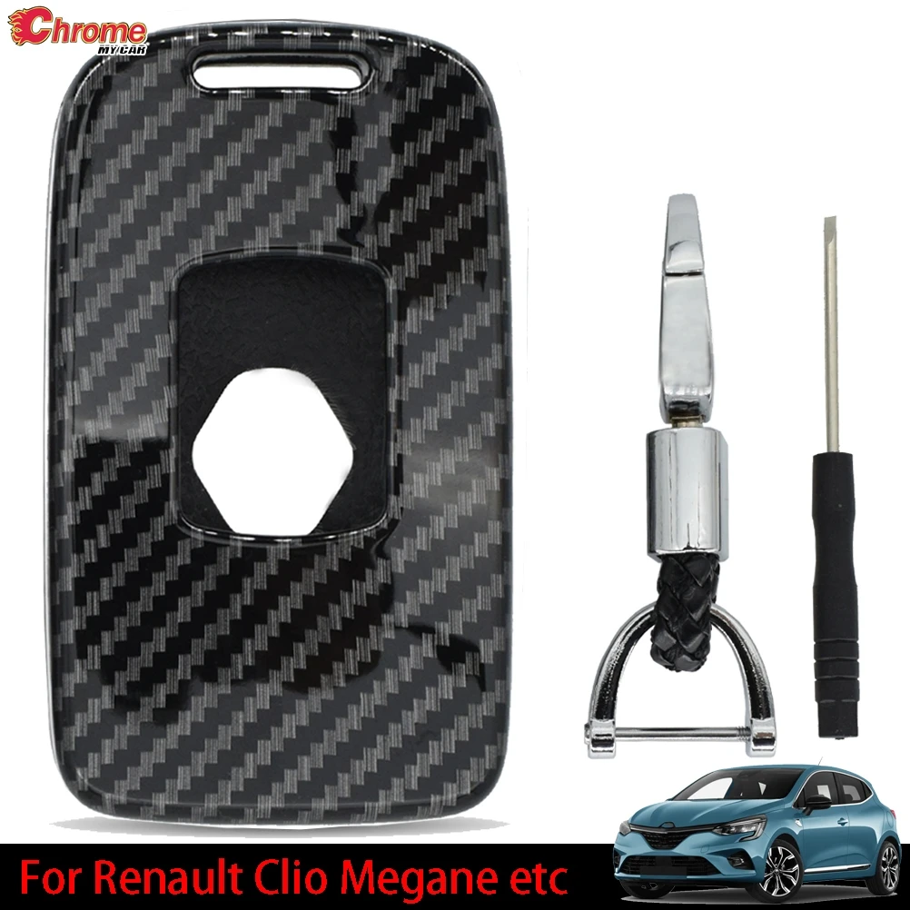 

Carbon Fiber 4 Button Remote Smart Car Key Ring Chain Cover Case Shell Holder Protector For Renault Kadjar Megane Triber Scenic