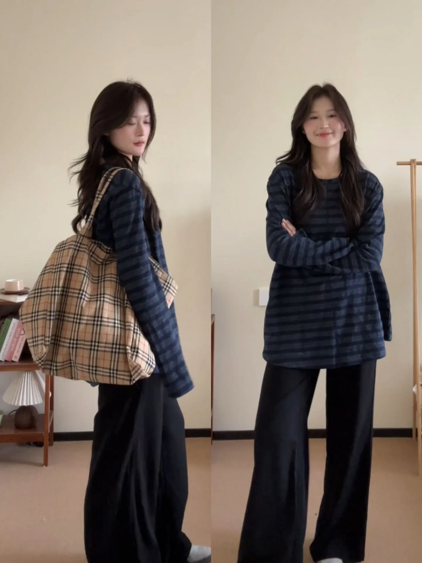 루즈핏 오버사이즈 여성용 긴팔 티셔츠 라운드넥 풀오버 편안한 릴렉스 스타일 한국 출퇴근용 단색 가을