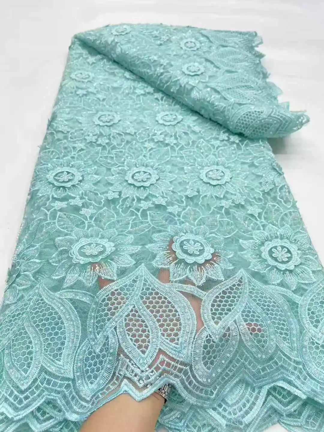 African Sequins beads Lace Fabric 2025 High Quality French Mesh Tulle Lace 5Yards Nigerian Lace Fabric For Woman Party Dress