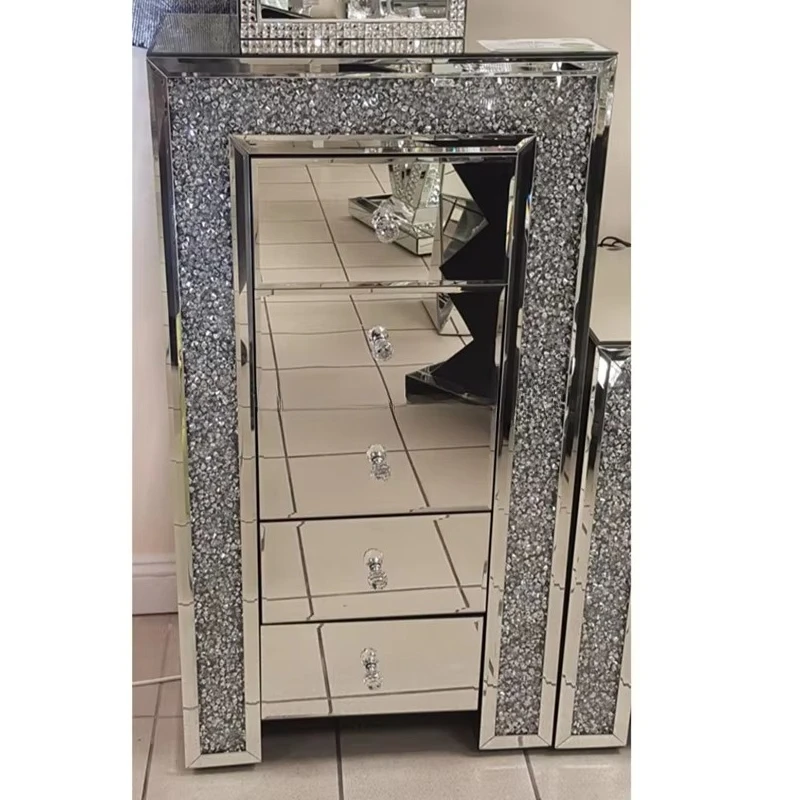 Diamond Crush Mirrored Tallboy Chest of Drawers