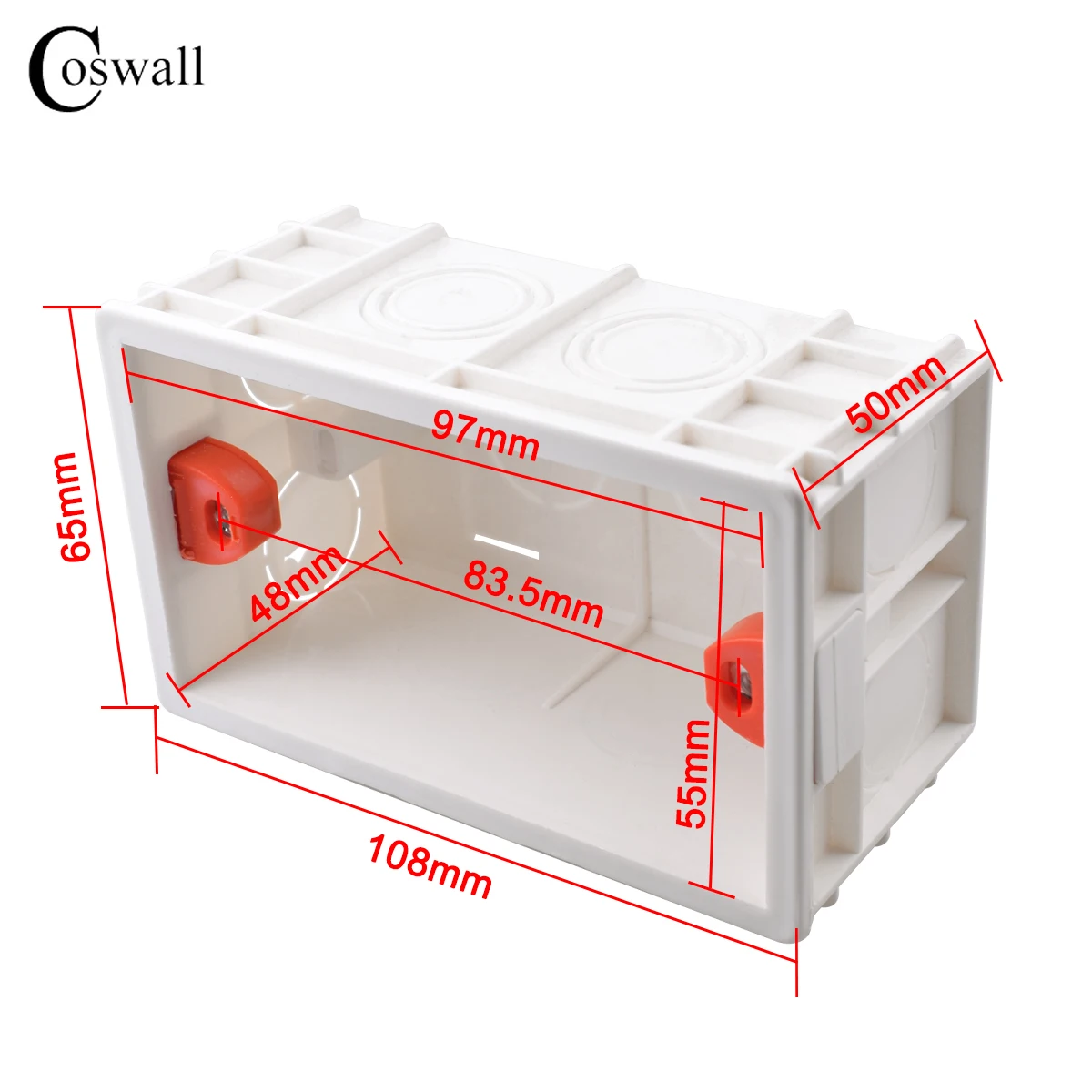 Coswall Super Quality 108mm*65mm US Standard Internal Mounting Box Back Cassette for 118mm*72mm Standard Wall Switch and Soc