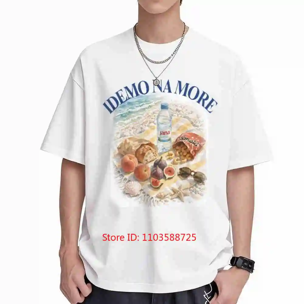 Idemo Na More Balkan Summer Croatia Adriatic Slavic Short Sleeve Tee 100% Cotton T-Shirt