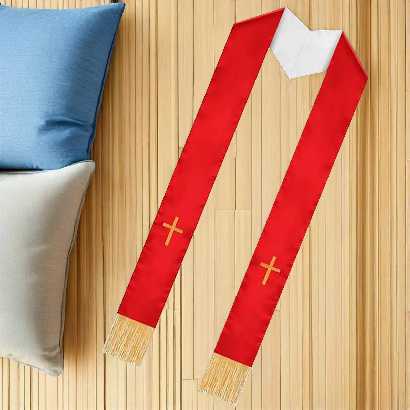 

Элегантная двусторонняя церковная мантия (стола) 53 дюйма с вышитым крестом и кистями для свадеб, церкви, пасторов, шаль-накидка