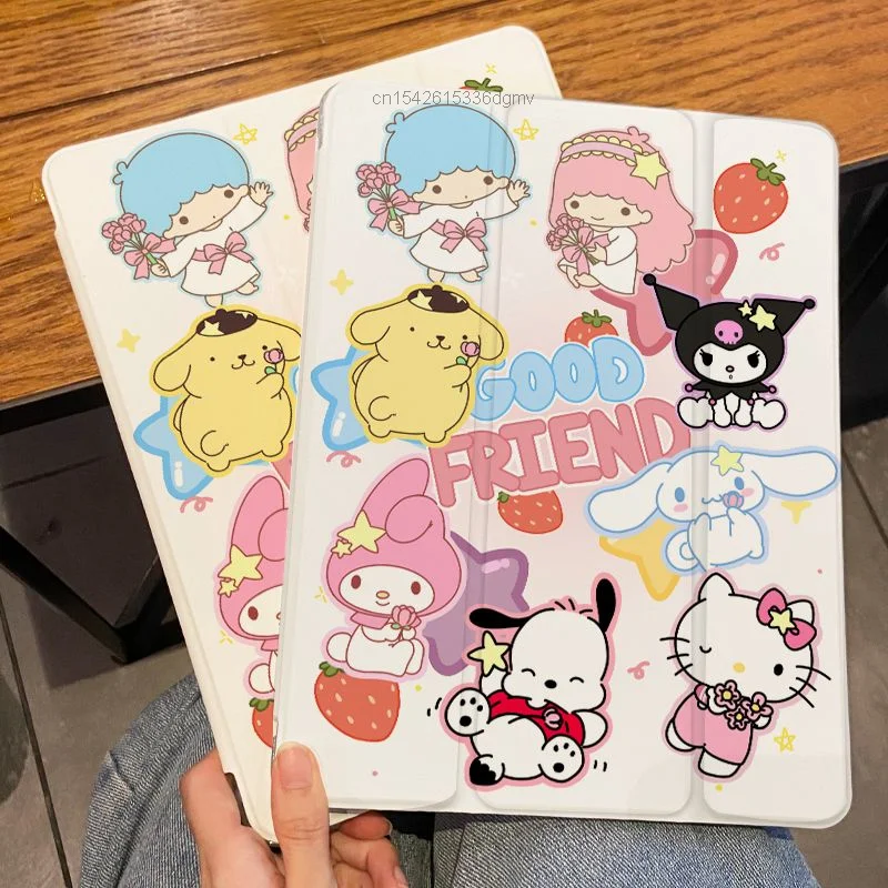 Sanrio Hello Kitty Cartoon IPad Protective Case Ipad Pro 2022 2021 10.2 Air 2 3 Mini 4 5 6 Three Folding Cover Transparent Case