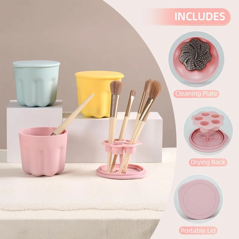 Picture 5: 3-In-1 Silicone Makeup Brush Cleaner Mat Multi-functional Eyeshadow Brushes Washing Mat with Folding Drying Holder Organizer Kit