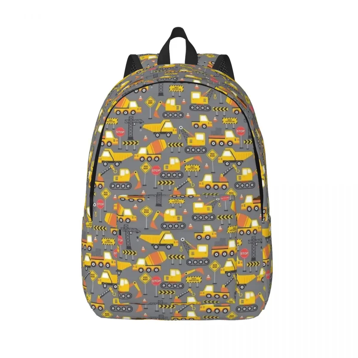 Road Work Under Construction Truck Pattern Gray Backpack Middle High College School Student Bookbag Teens Daypack Outdoor